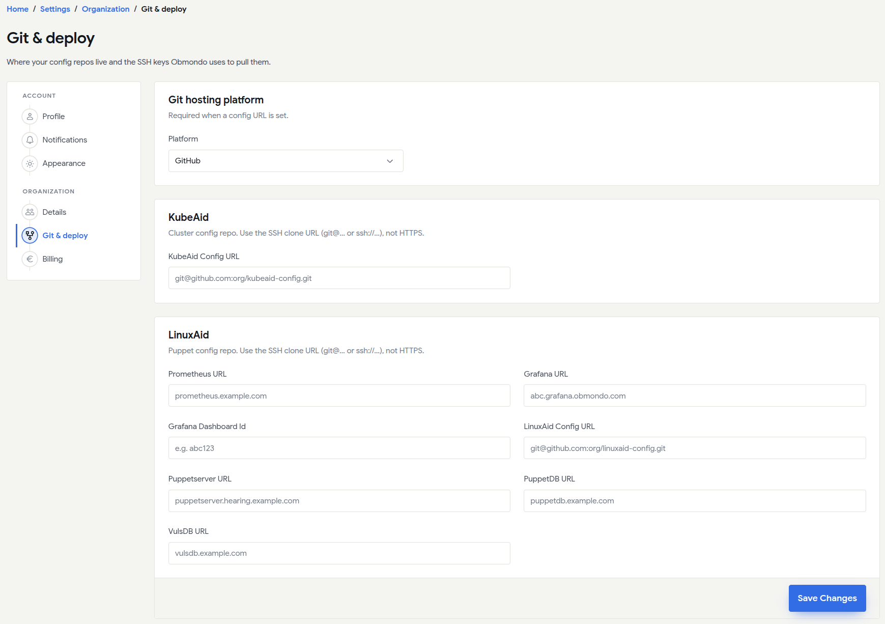 Git &amp; Deploy Page