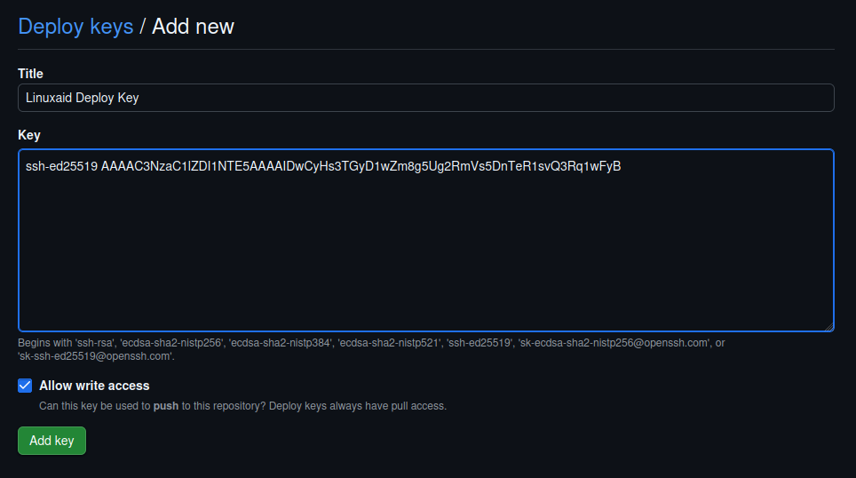Linuaid-config Deploy Keys 2