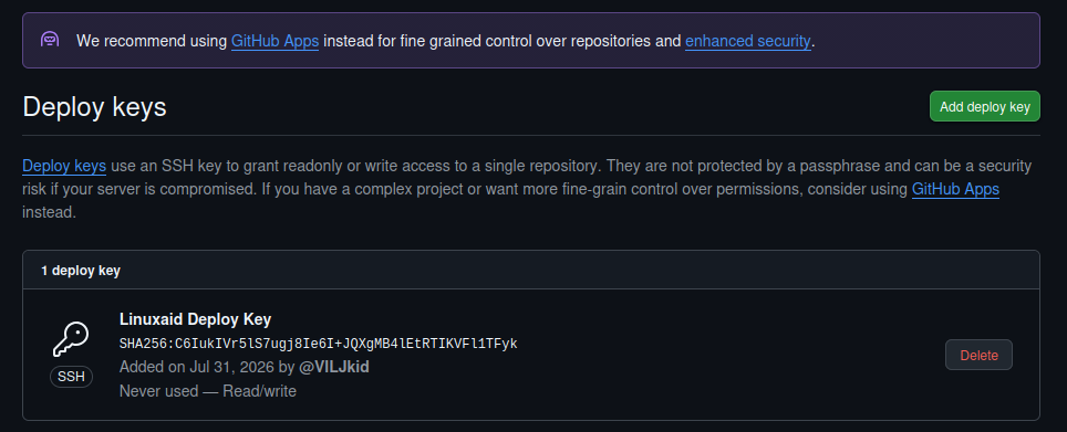Linuaid-config Deploy Keys 3