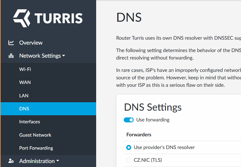 Turris reForis Network Settings