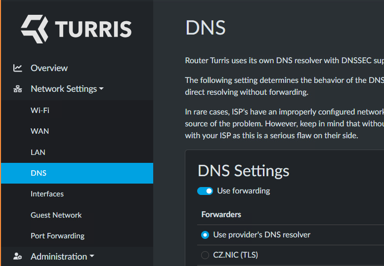 Turris reForis Network Settings